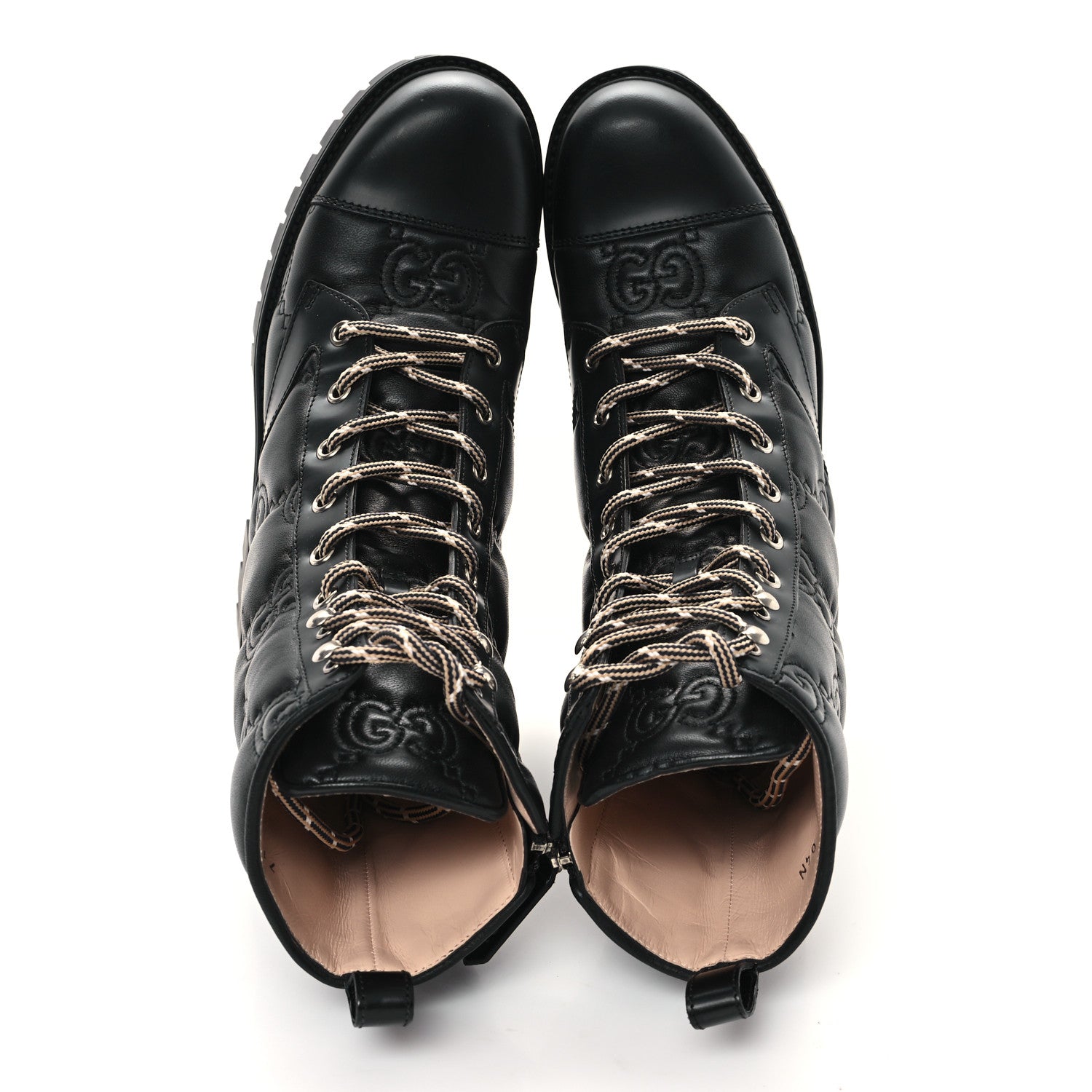 Gucci Cordovan Lux Nappa GG Matelasse Lace Up 60mm Combat Boots 37 Black 2 of 10