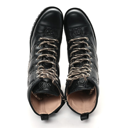 Gucci Cordovan Lux Nappa GG Matelasse Lace Up 60mm Combat Boots 37 Black 2 of 10