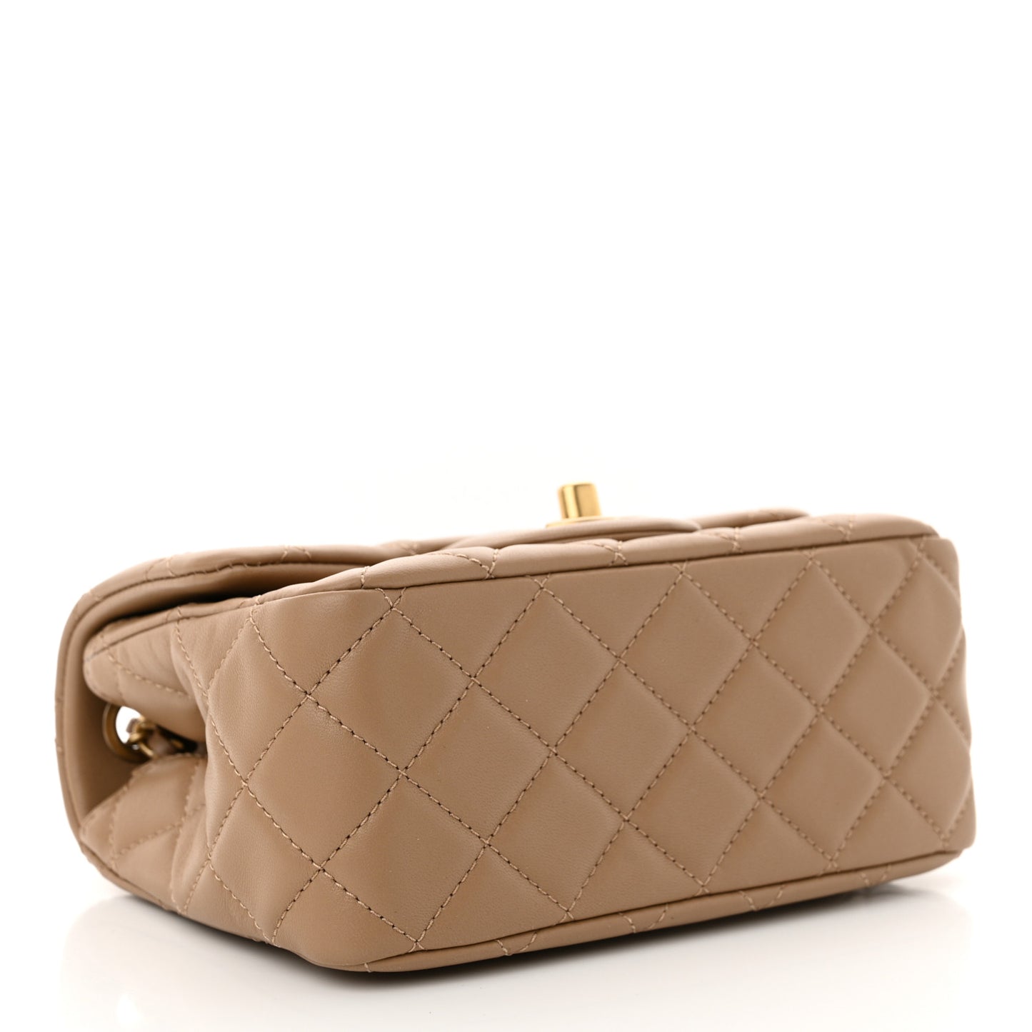 Lambskin Quilted Mini Pearl Crush Flap Dark Beige