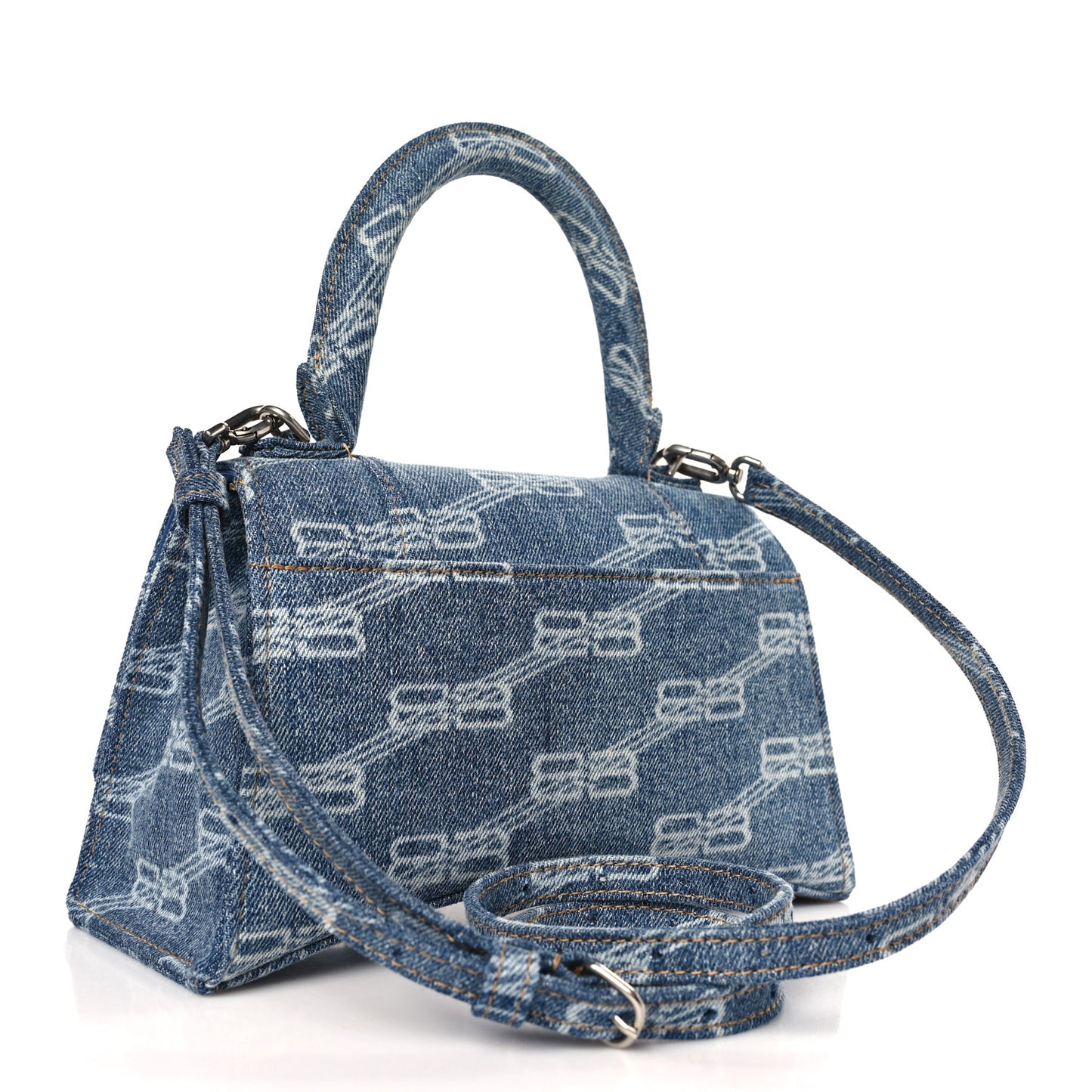 Denim BB Monogram Small Hourglass Top Handle Bag Blue