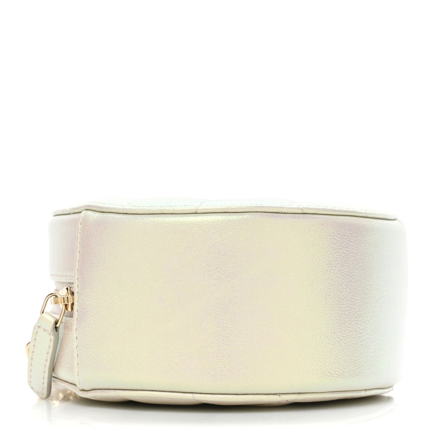 Iridescent Lambskin Quilted Round Clutch With Chain Ivory