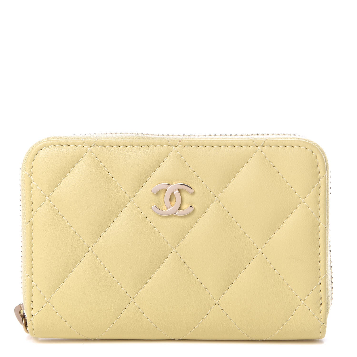 Chanel Lambskin Quilted Zip Around Coin Purse Wallet Yellow 1 of 8