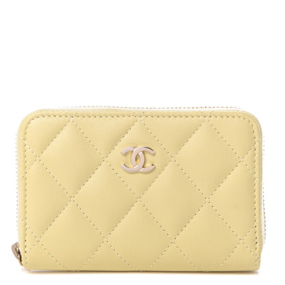 Chanel Lambskin Quilted Zip Around Coin Purse Wallet Yellow 1 of 8