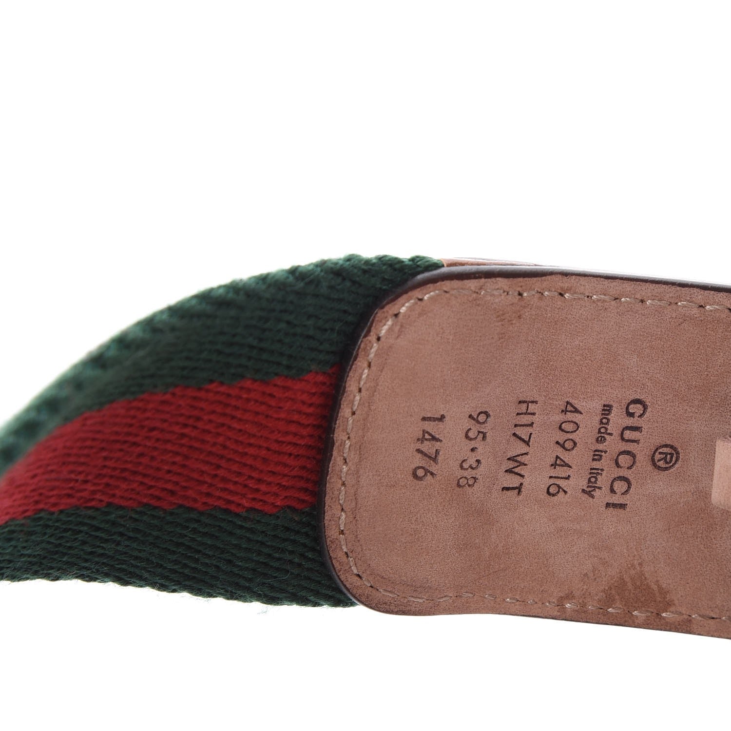 Gucci Nylon Calfskin Double G Web 40mm Belt 95 38 Green Red Cuir 6 of 6