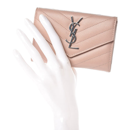Saint Laurent Grain De Poudre Matelasse Chevron Small Monogram Envelope Wallet Pale Blush 2 of 9
