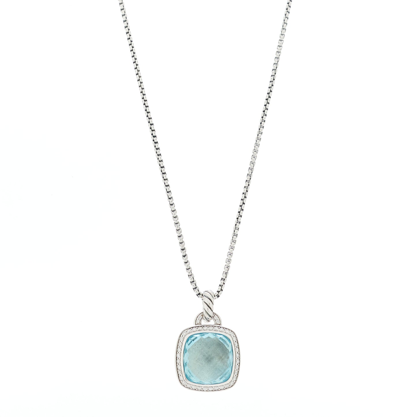 Sterling Silver 14K Yellow Gold Blue Topaz Diamond 14mm Albion Pendant Necklace