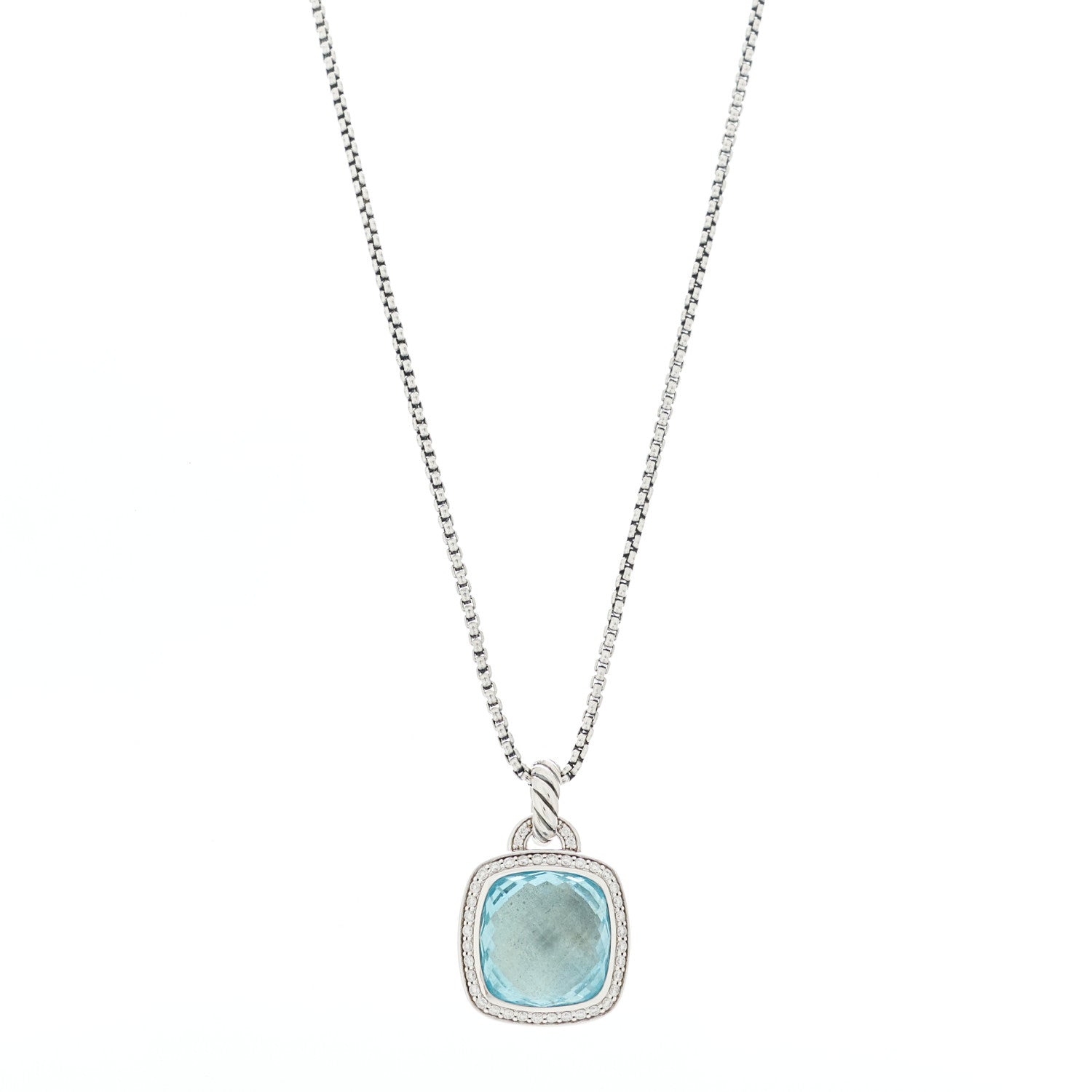 David Yurman Sterling Silver 14K Yellow Gold Blue Topaz Diamond 14mm Albion Pendant Necklace 1 of 6