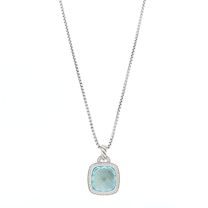 David Yurman Sterling Silver 14K Yellow Gold Blue Topaz Diamond 14mm Albion Pendant Necklace 1 of 6