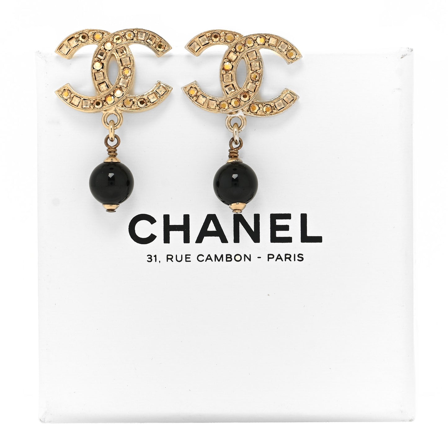 Crystal Resin CC Drop Earrings Gold Black Yellow