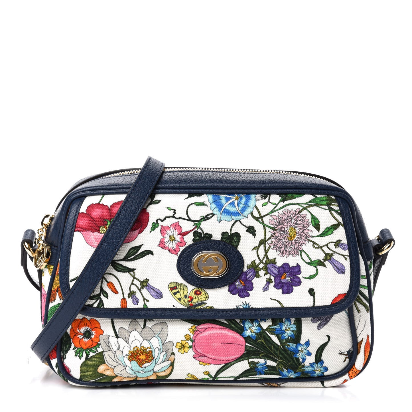 Canvas Flora Floral Shoulder Bag White Blue Agata Mulitcolor
