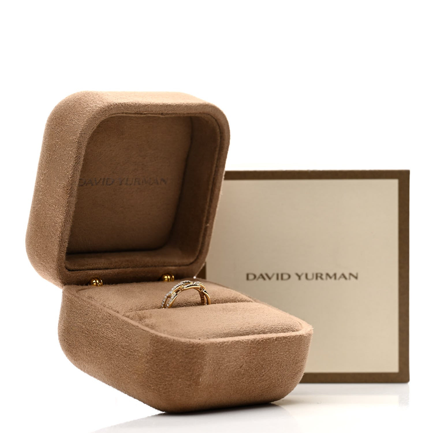 David Yurman 18K Yellow Gold Diamond 4.5mm Stax Single Row Chain Link Ring 53 6.25 5 of 5