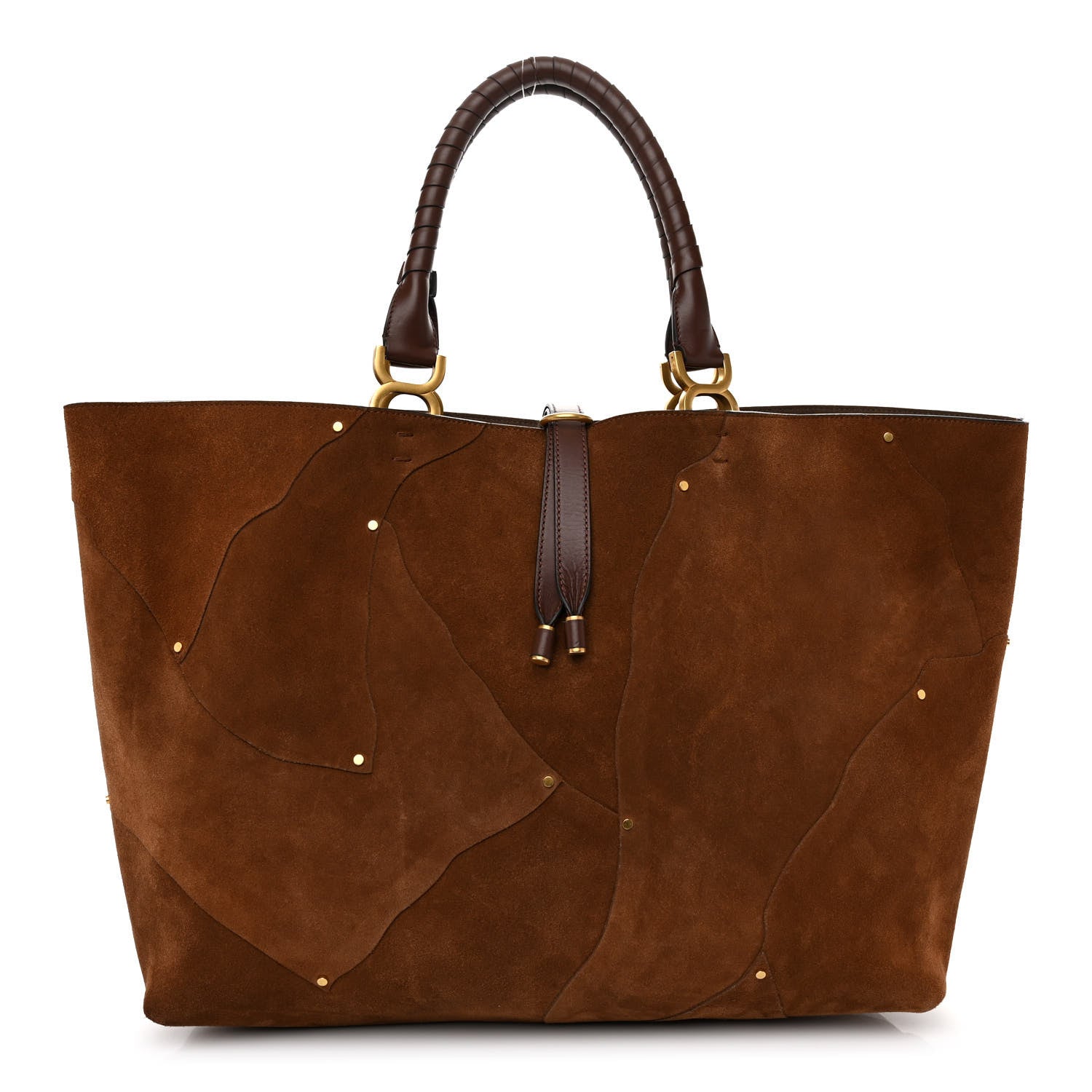 Chloe Suede Patchwork Medium Marcie Tote Caramel 1 of 9