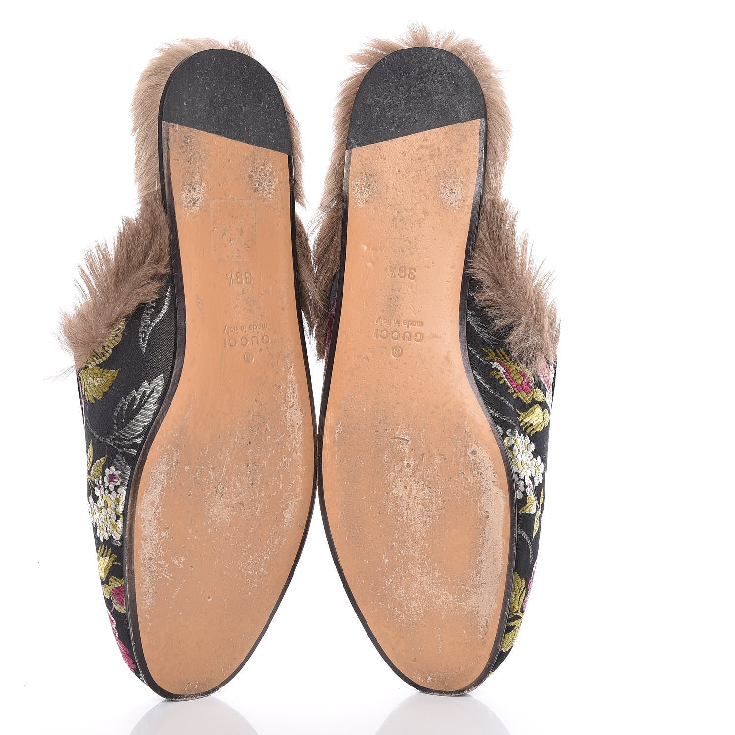Gucci Jacquard Fur Floral Embroidered Womens Princetown Slippers 38.5 Black Multicolor 7 of 16