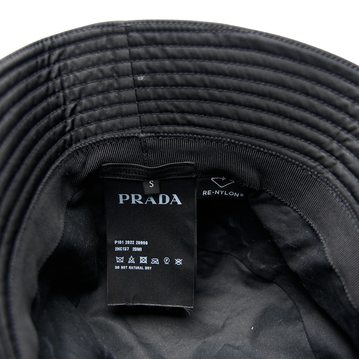 Prada Re-Nylon Metal Triangle Logo Womens Bucket Hat S Black 9 of 11