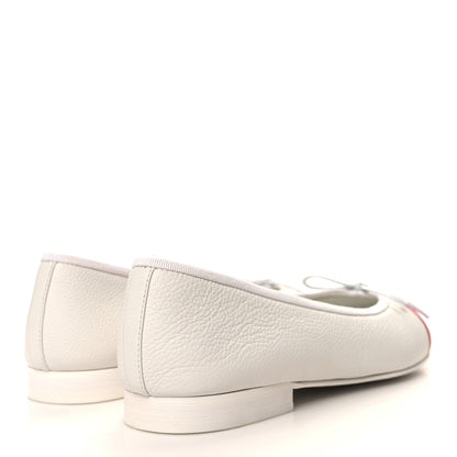 Chanel Calfskin Patent CC Cap Toe Ballerina Flats 38 White Red 4 of 9