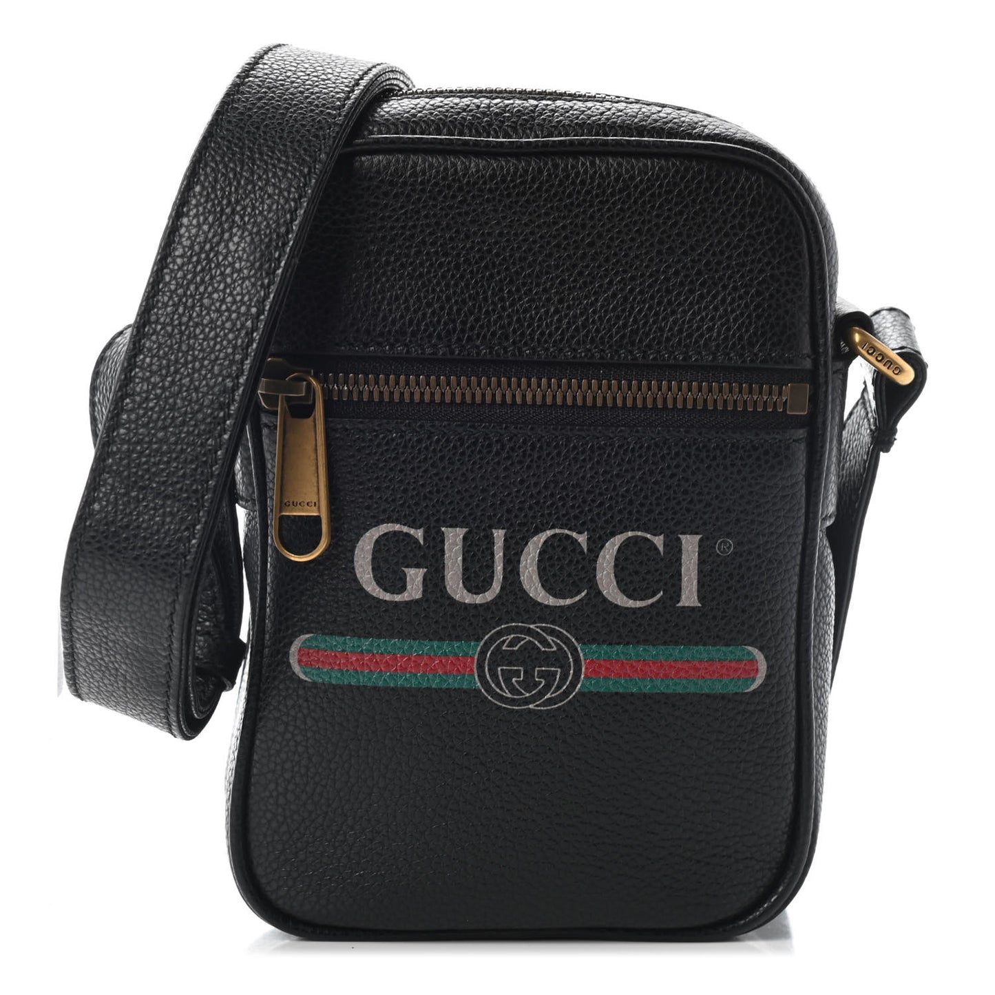 Grained Calfskin Mini Logo Messenger Bag Black