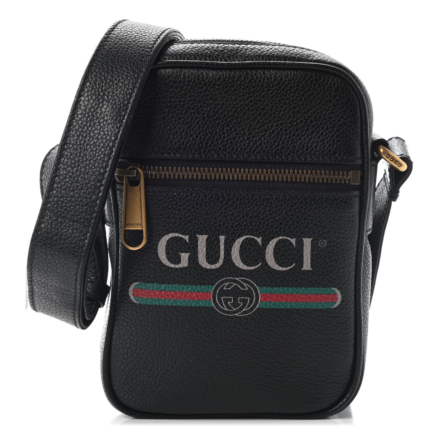 Gucci Grained Calfskin Mini Logo Messenger Bag Black 1 of 9