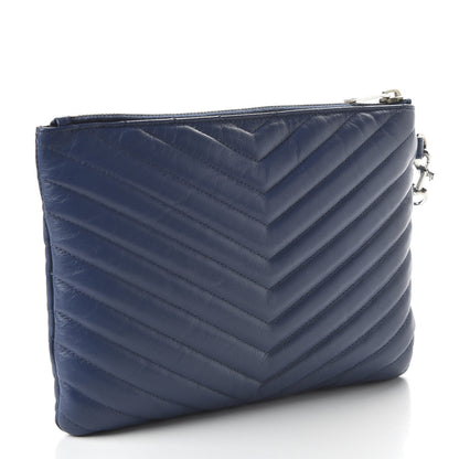 Saint Laurent Calfskin Matelasse Chevron Monogram A5 Wristlet Medium Blue 3 of 22