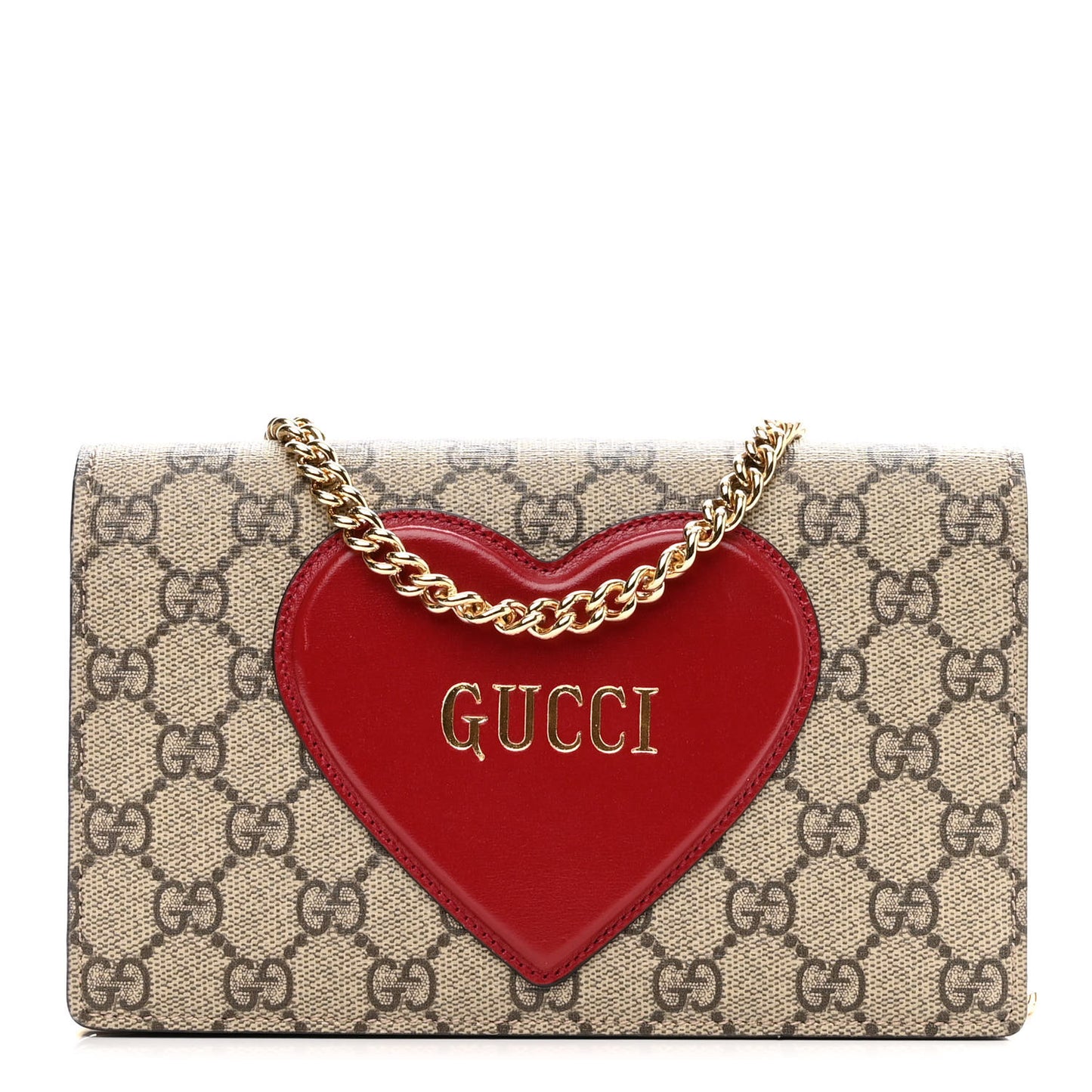 GG Supreme Monogram Script Logo Heart Wallet on Chain Beige Brown