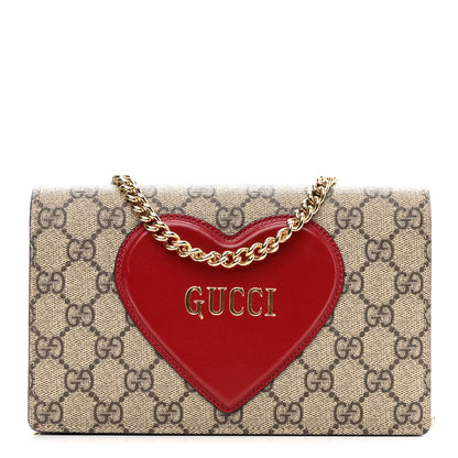 Gucci GG Supreme Monogram Script Logo Heart Wallet on Chain Beige Brown 1 of 10