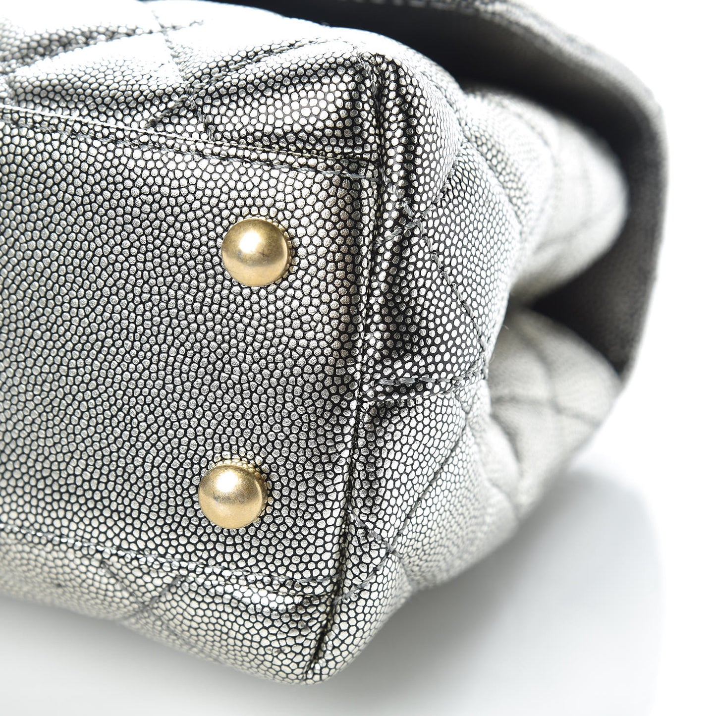 Metallic Caviar Quilted Mini Coco Handle Flap Silver