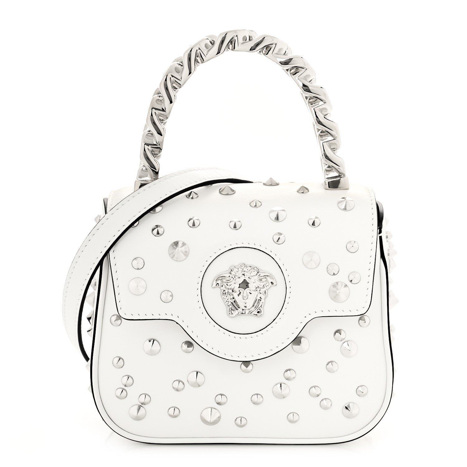 Versace Grained Calfskin Spiked Mini La Medusa Bag White 1 of 8