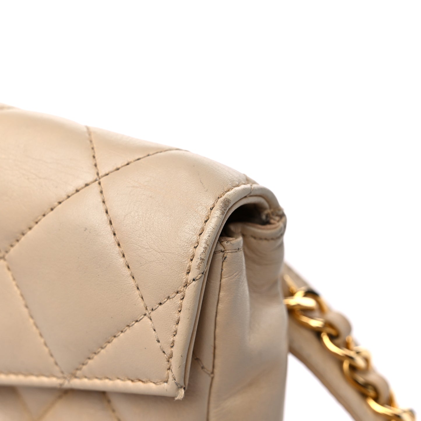 Lambskin Quilted Flap Waist Belt Bag 75 30 Beige