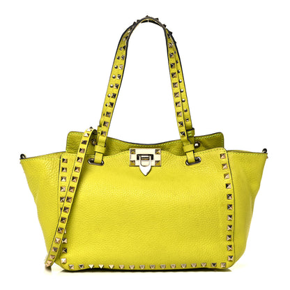 Valentino Garavani Grained Calfskin Small Rockstud Tote Yellow Fluo 1 of 9