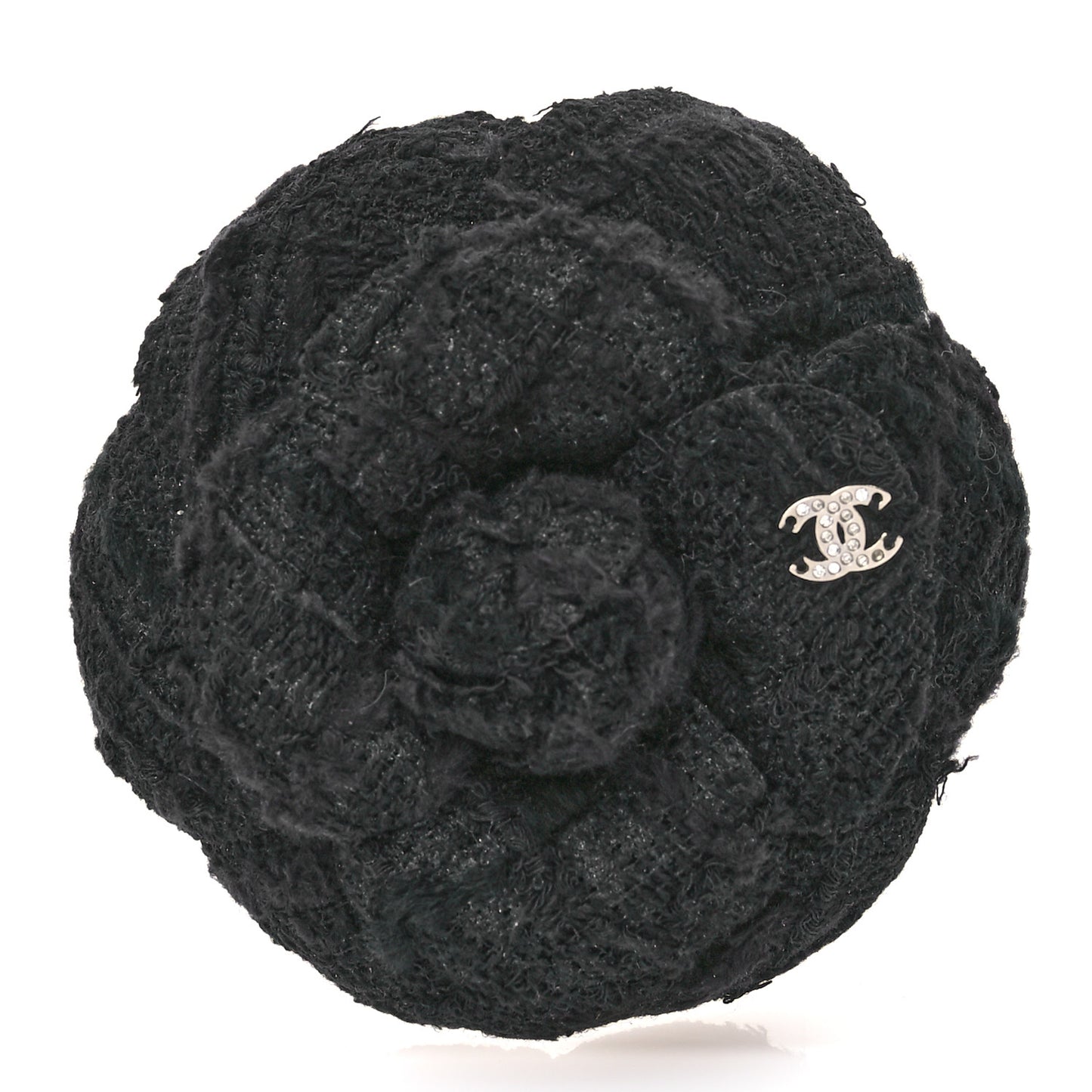 Tweed Camellia CC Pin Brooch Grey
