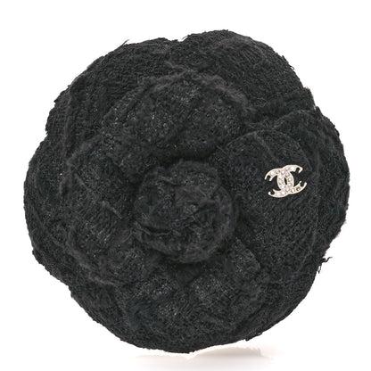 Chanel Tweed Camellia CC Pin Brooch Grey 1 of 4