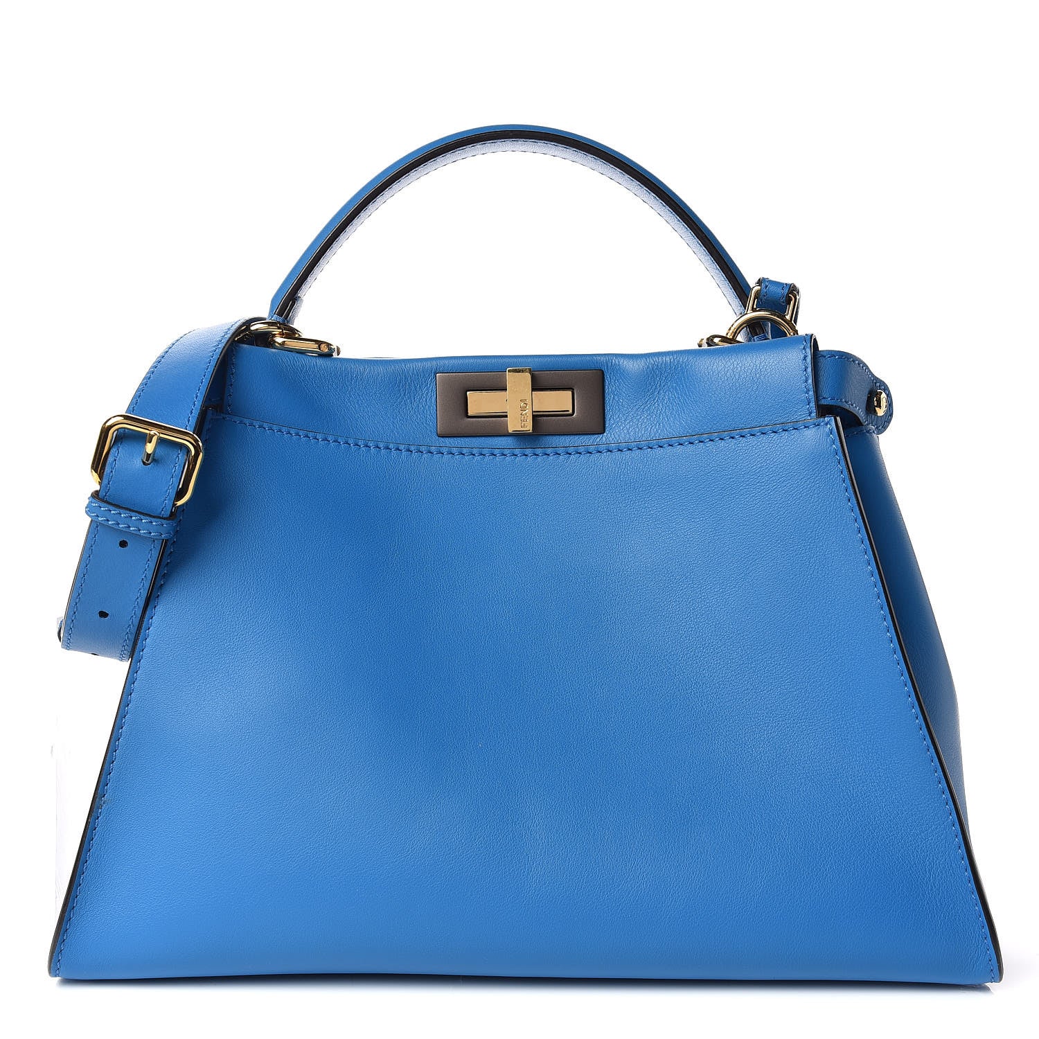 Fendi Vitello Seta Medium Peekaboo Iconic Satchel Blue Royal 1 of 9
