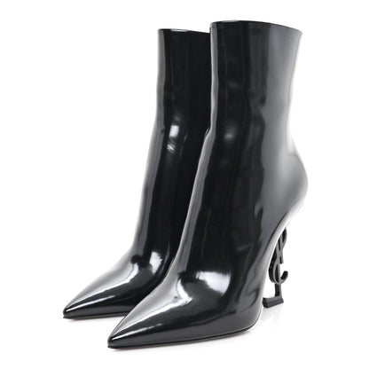 Saint Laurent Glazed Calfskin Opyum Ankle Boots 40 Black 4 of 9