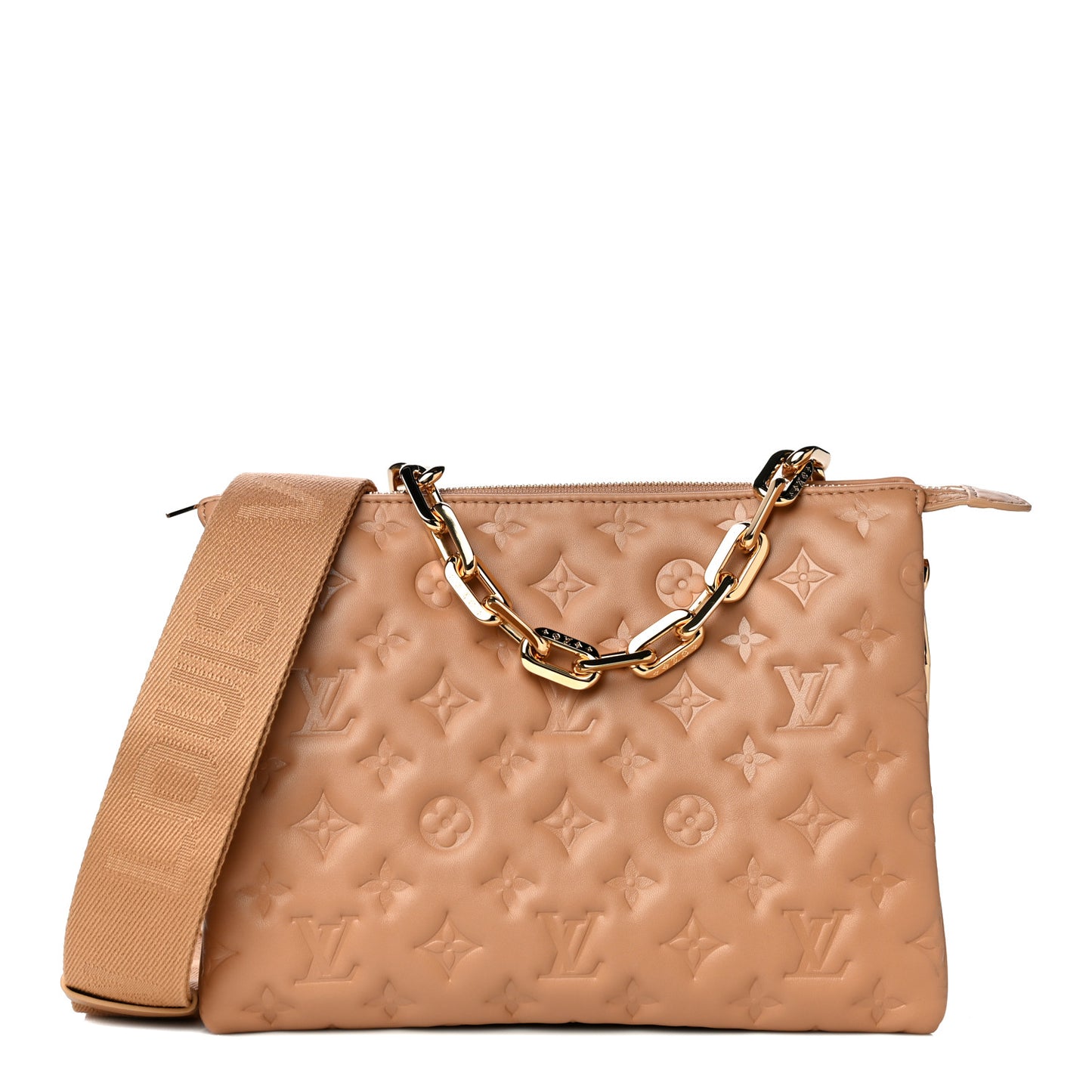 Lambskin Embossed Monogram Coussin PM Camel