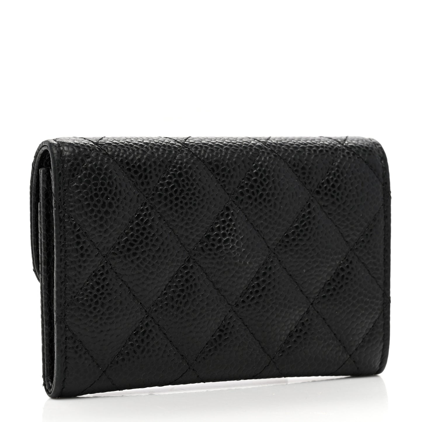 Caviar Quilted Flap Card Holder Wallet Black