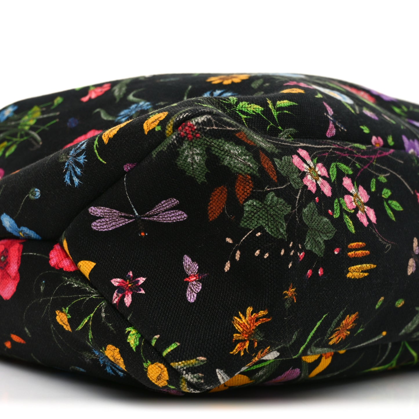 Canvas Flora Floral Large Horsebit Chain Hobo Black