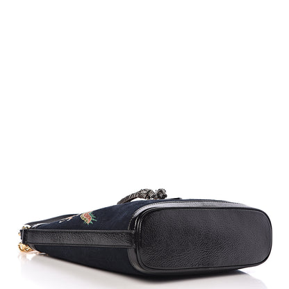 Gucci Suede Patent Dragon Embroidered Medium Dionysus Bucket Bag Dark Blue 4 of 10