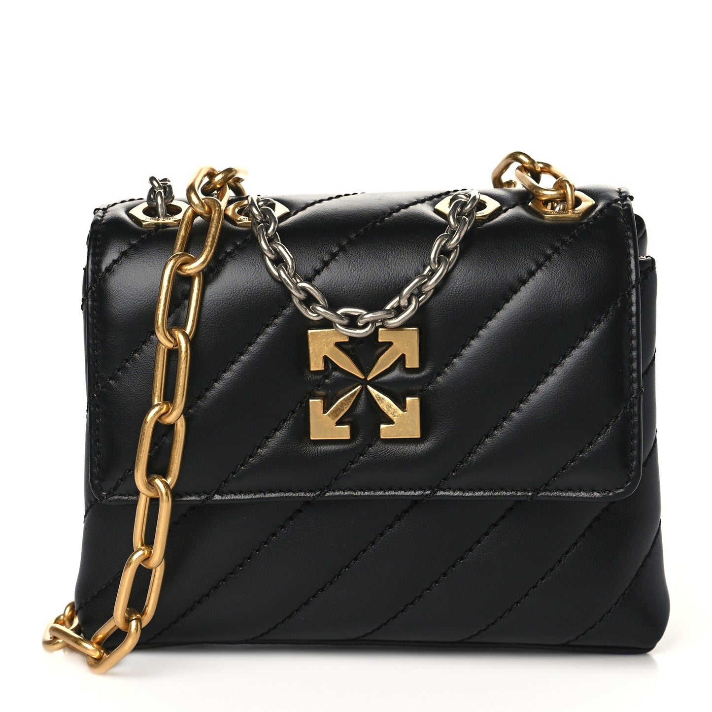 Calfskin Diagonal Quilted Jackhammer 19 Shoulder Bag Black