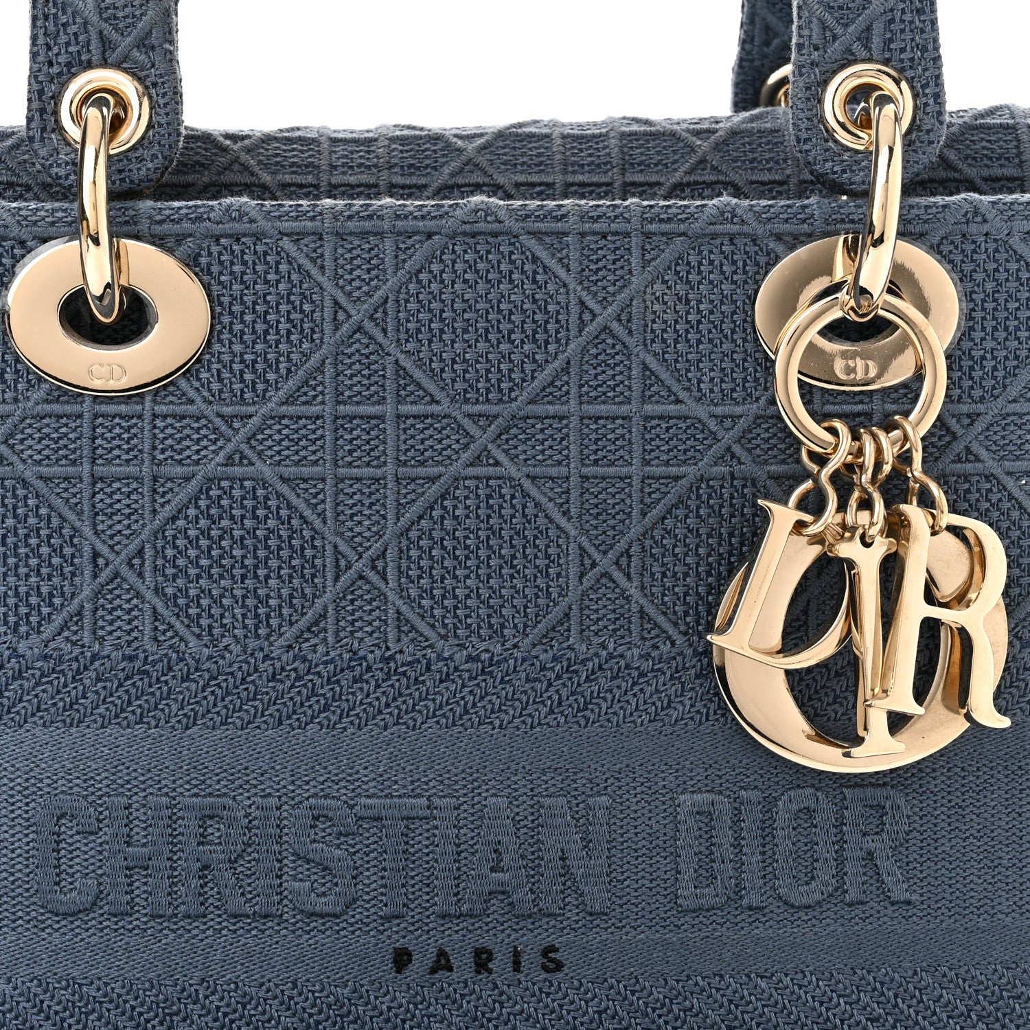 Christian Dior Canvas Embroidered Cannage Medium Lady D-Lite Denim Blue 8 of 11