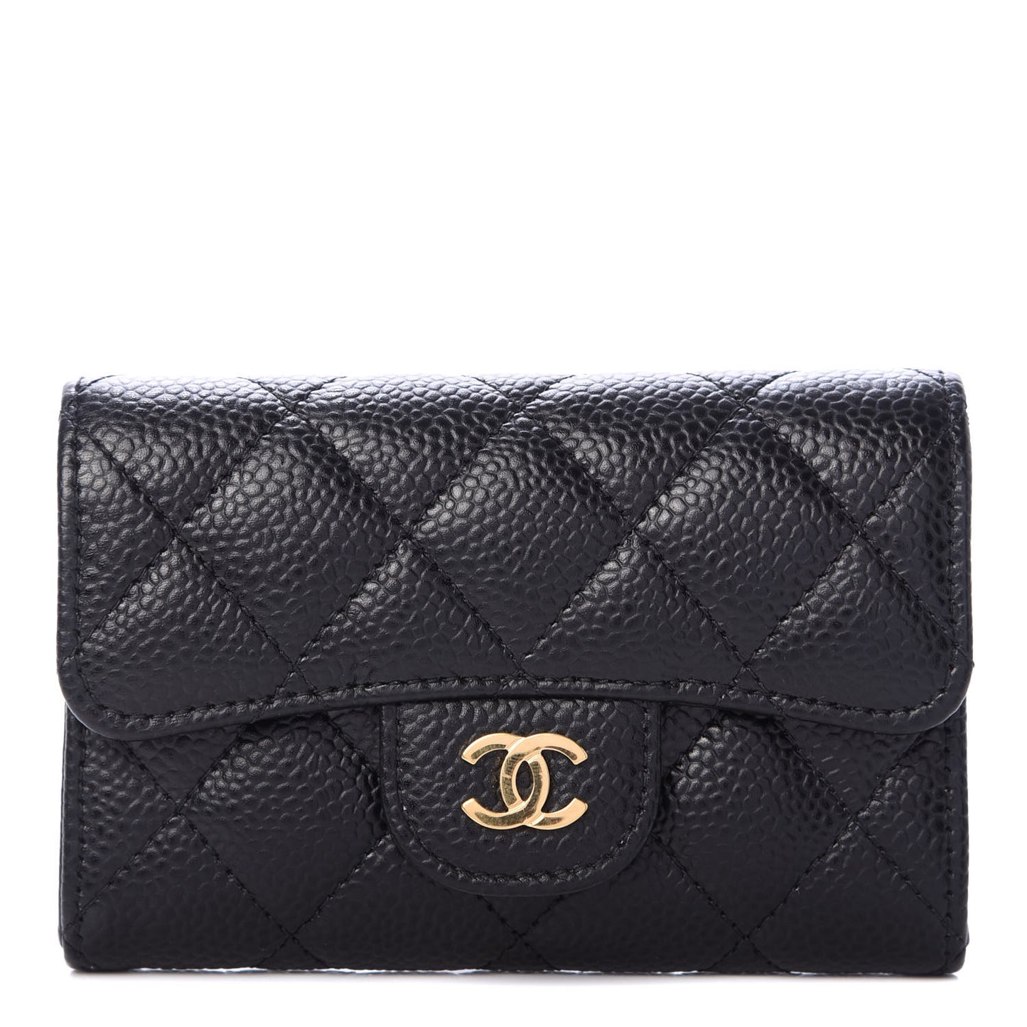 Caviar Quilted Flap Card Holder Black
