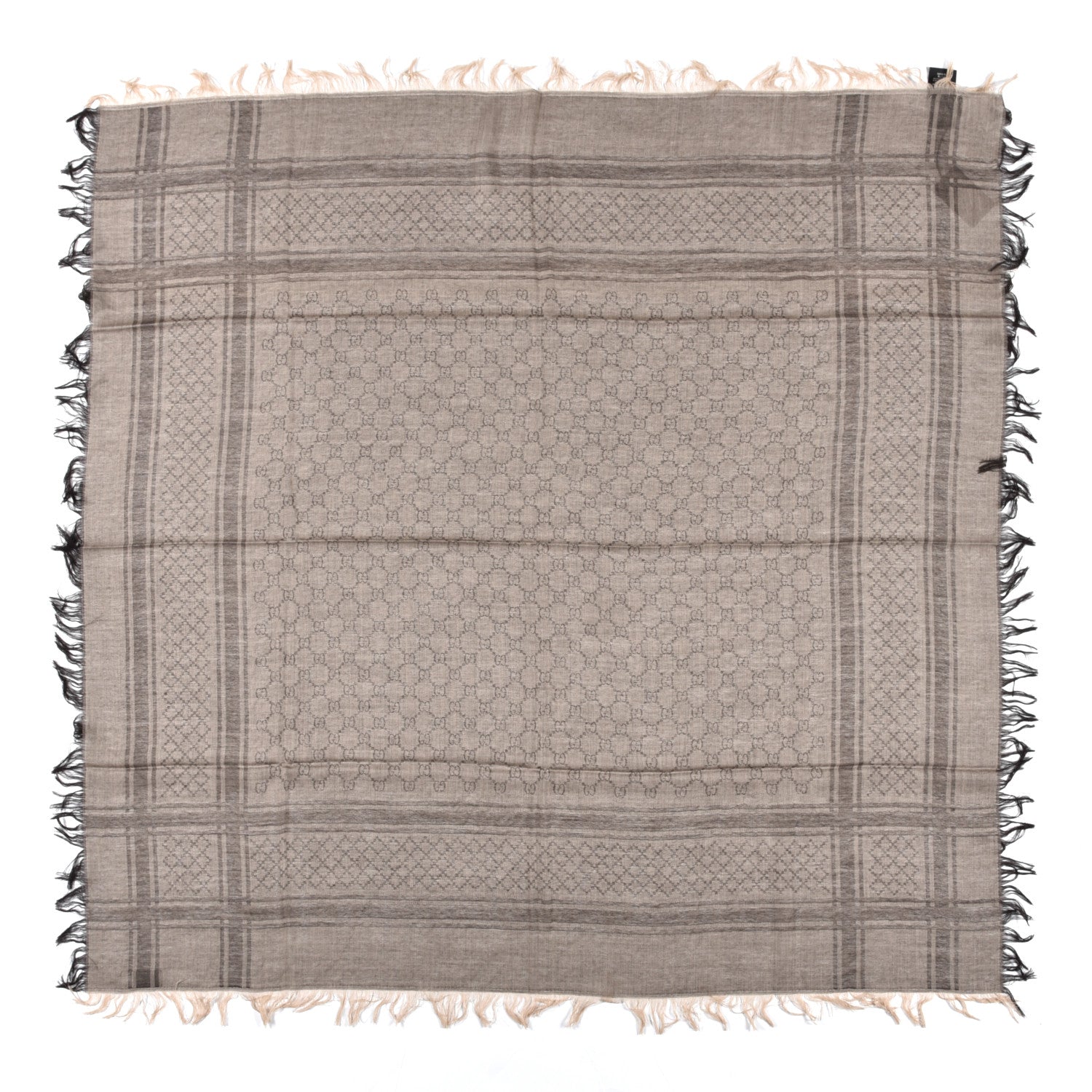 Gucci Wool Silk GG Monogram Diamante Cavendish Square Shawl Brown 1 of 3