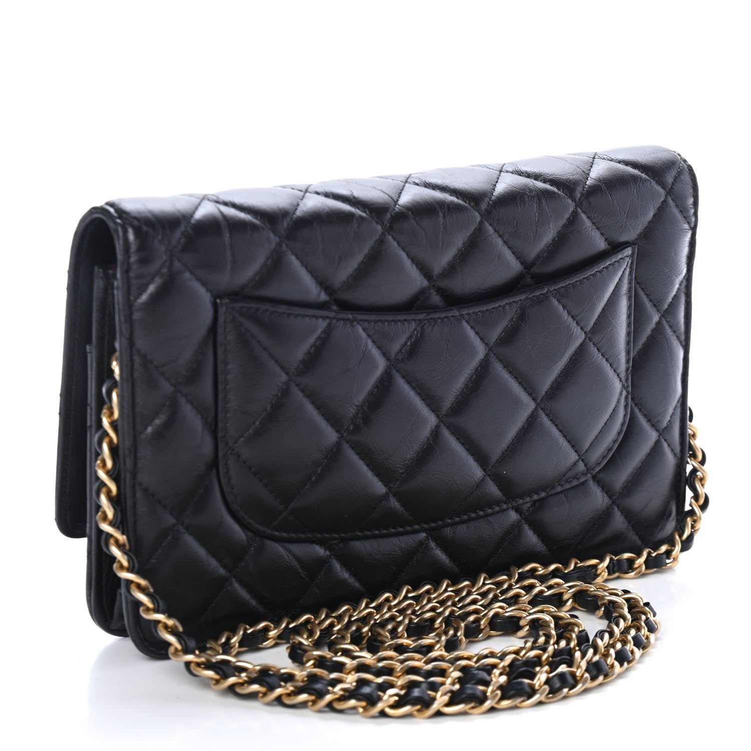 Chanel Aged Calfskin Quilted Lucky Charms 2.55 Reissue Wallet On Chain WOC Black 2 of 4