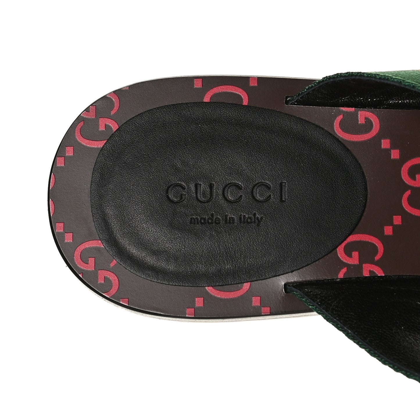 Nylon Calfskin Web GG Monogram Womens Thong Sandals 36 Green Red Cocoa