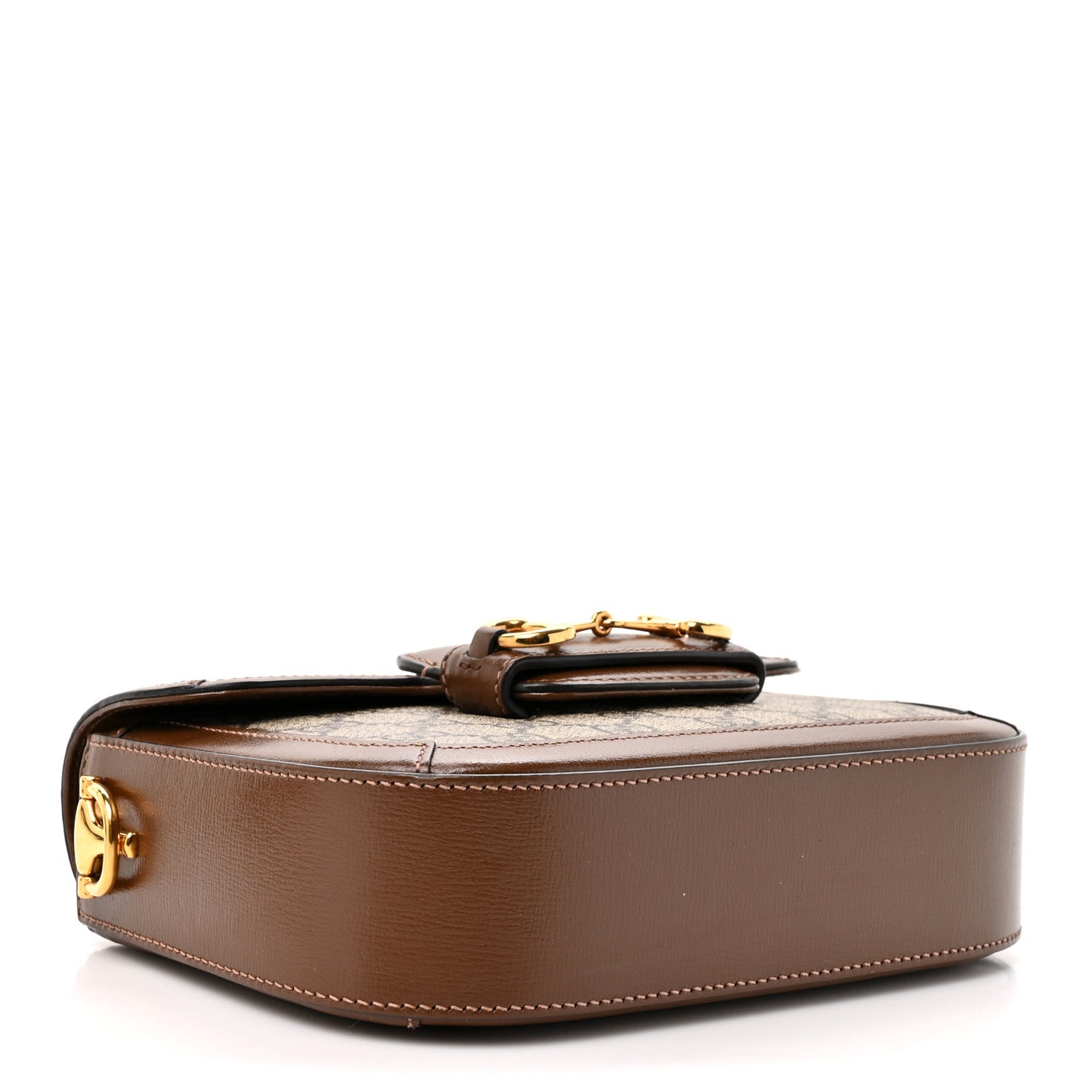 GG Supreme Monogram Azalea Calfskin Web Mini Horsebit 1955 Shoulder Bag Beige Ebony Brown Sugar