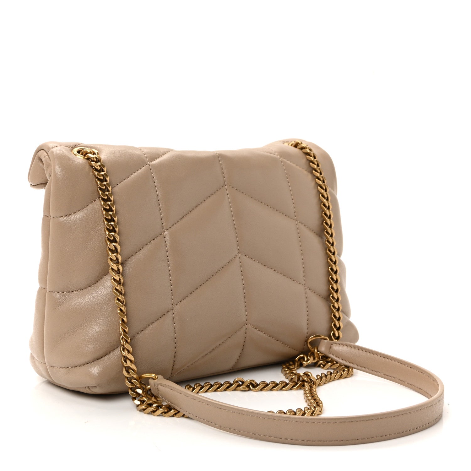 Saint Laurent Lambskin Quilted Toy Loulou Puffer Monogram Chain Satchel Dark Beige 3 of 9