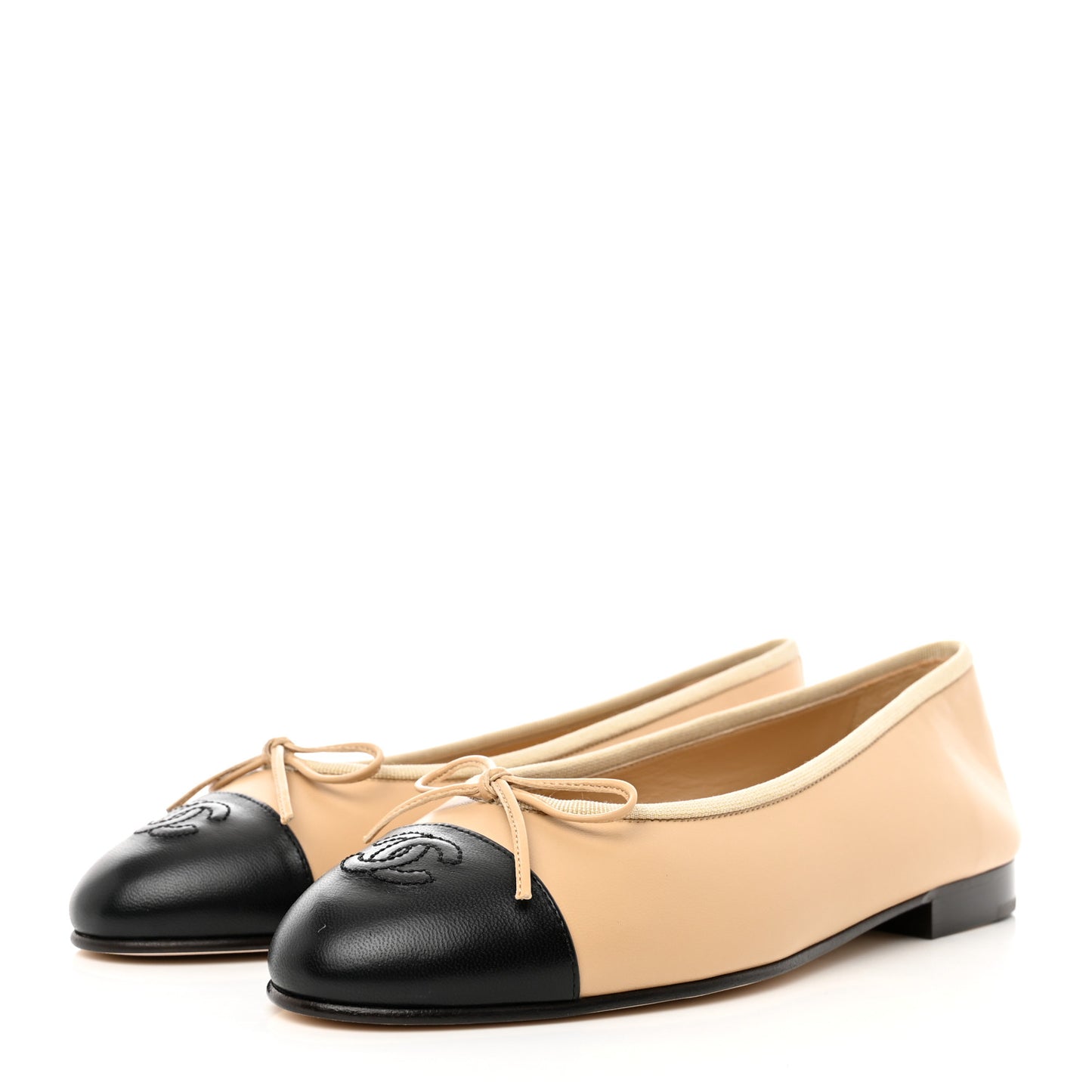 Lambskin Cap Toe CC Ballerina Flats 38 Beige Black