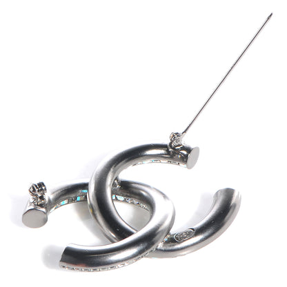 Chanel Crystal CC Brooch Silver Ruthenium Grey 5 of 6