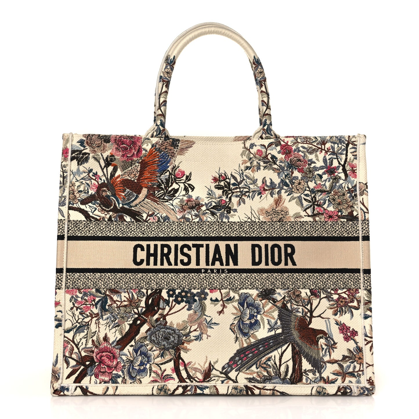 Canvas Embroidered Large Jardin D'Hiver Book Tote Latte Multicolor