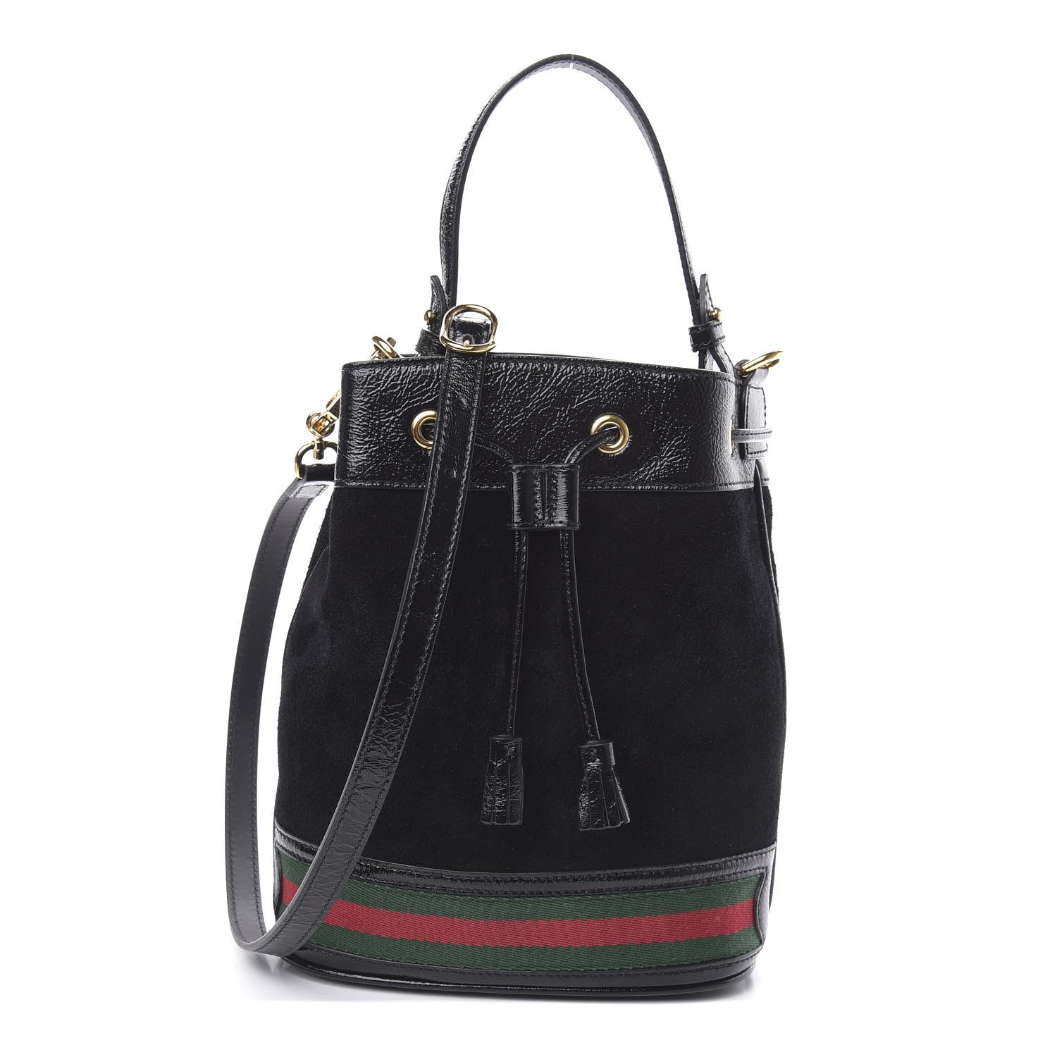 Gucci Suede Patent Web Small Ophidia Bucket Bag Black 1 of 10