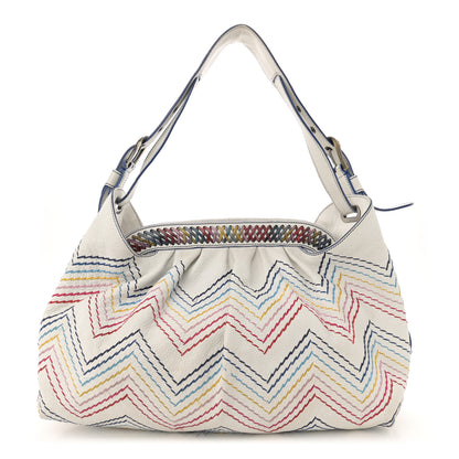 Fendi Vitello Palma Zig Zag Thread Embroidered Doctor B Hobo White Multicolor 1 of 19