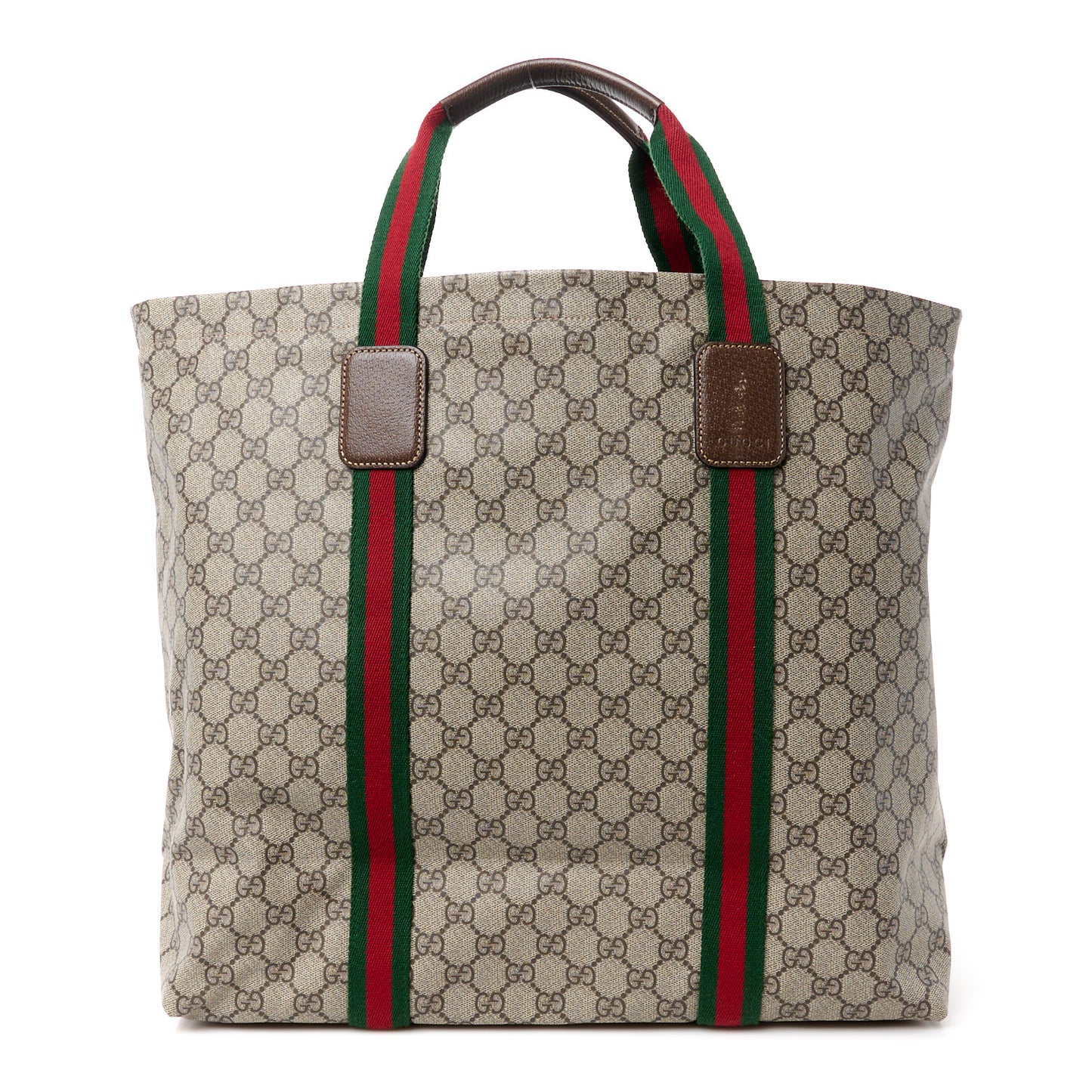 Tender GG Supreme Monogram Textured Dollar Calfskin Web Tote Beige Ebony New Acero